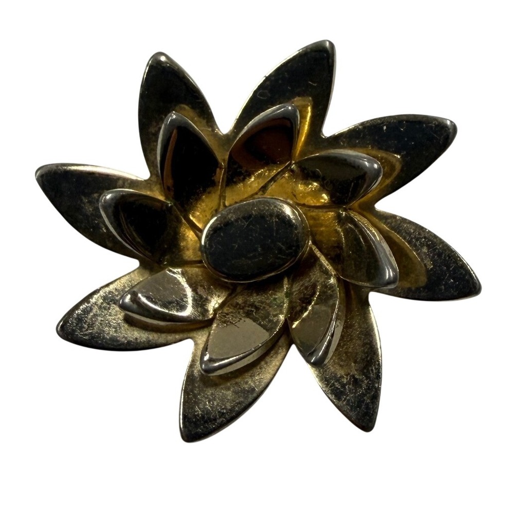 Monet Vintage Gold Tone Layered Petal Flower Brooch Pin Floral Starburst